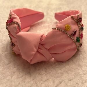 Holiday Pink Jewel Ornament Decorated Knot Headband